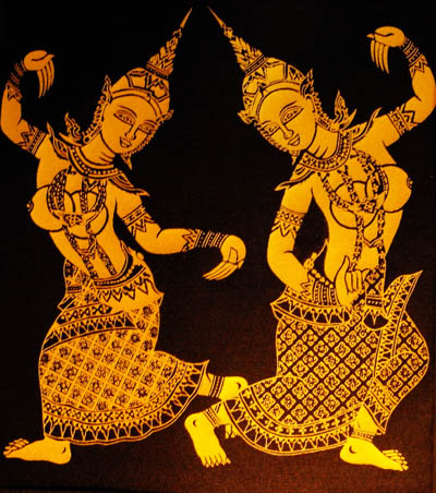 serigraphie du cambodge ramayana or fond noir